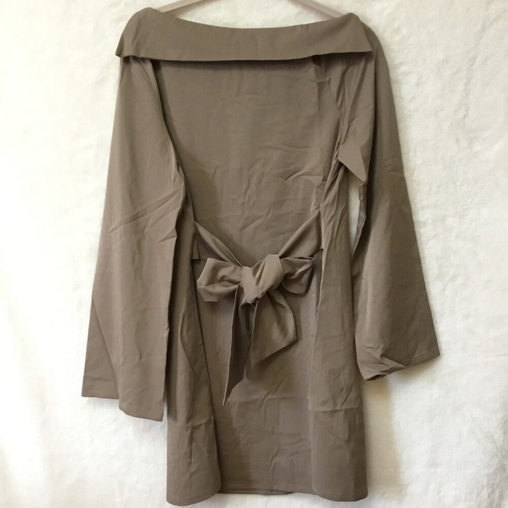 Mocha Kimono Sleeve Mini Dress with Waist Tie